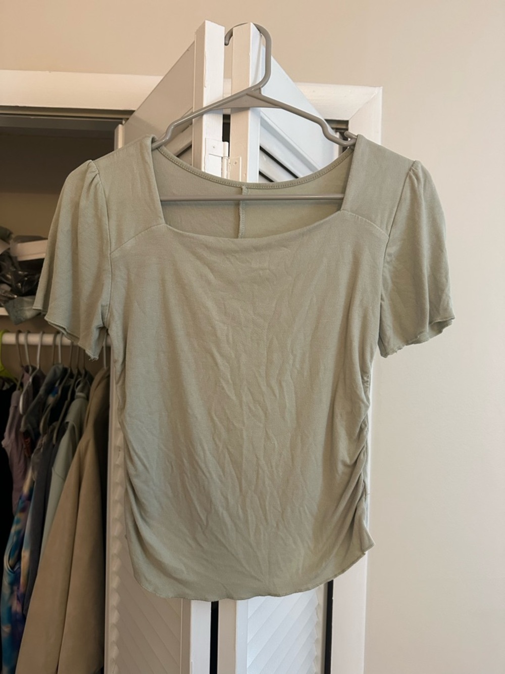 Women's Square Neck Short Sleeve Top - Sage Green